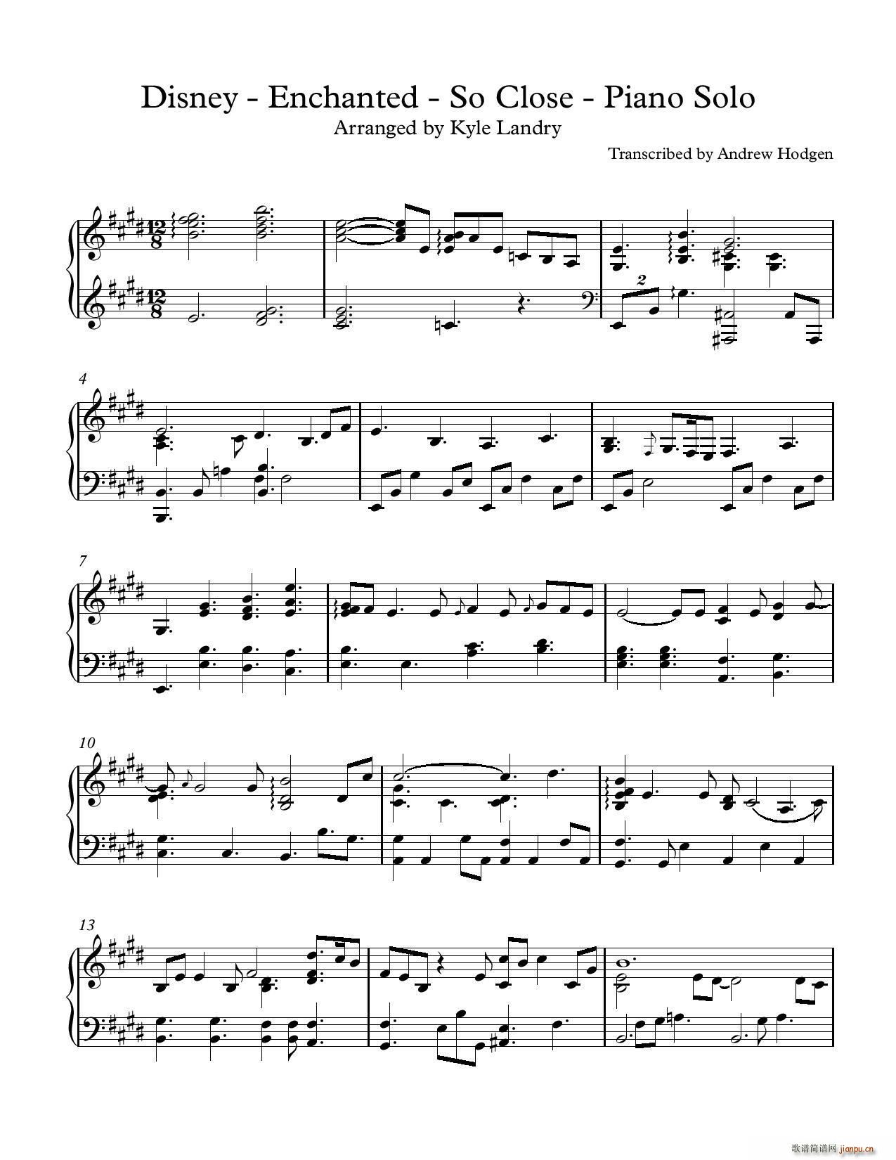 魔法情缘 Enchanted OST So Close(钢琴谱)1