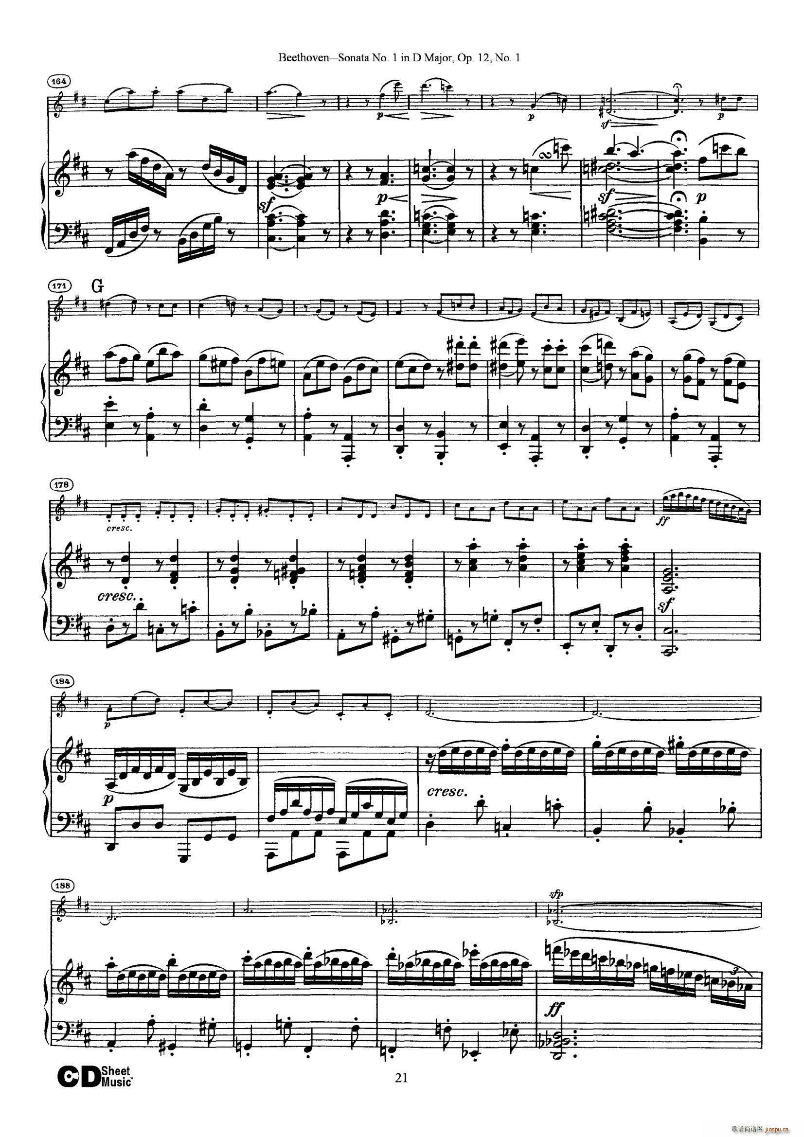 D大调第一小提琴奏鸣曲 小提琴 钢琴伴奏(钢琴谱)22
