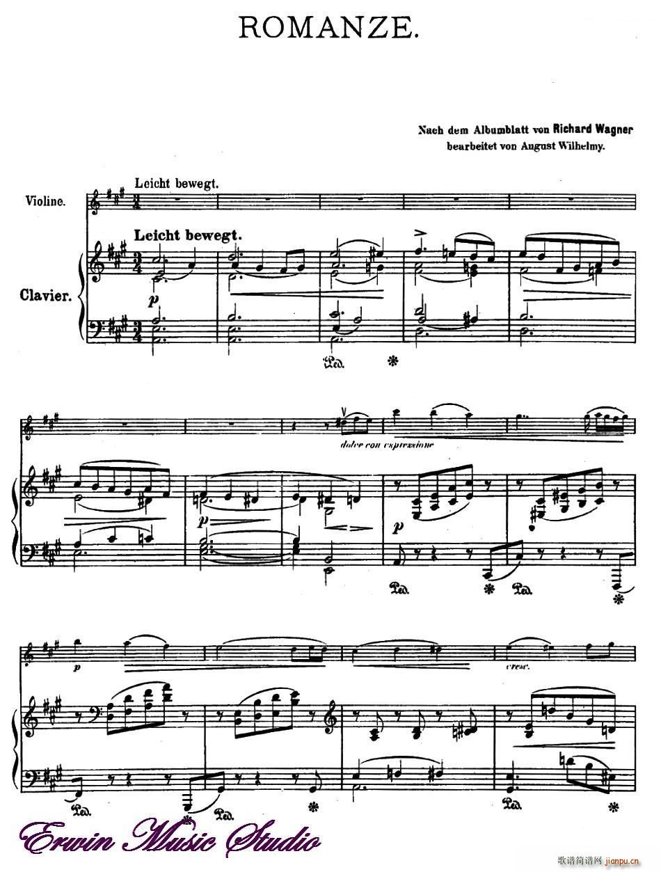 ROMANZE 浪漫曲 选自 公主梅特涅的专辑 小提琴 钢琴伴奏(钢琴谱)1