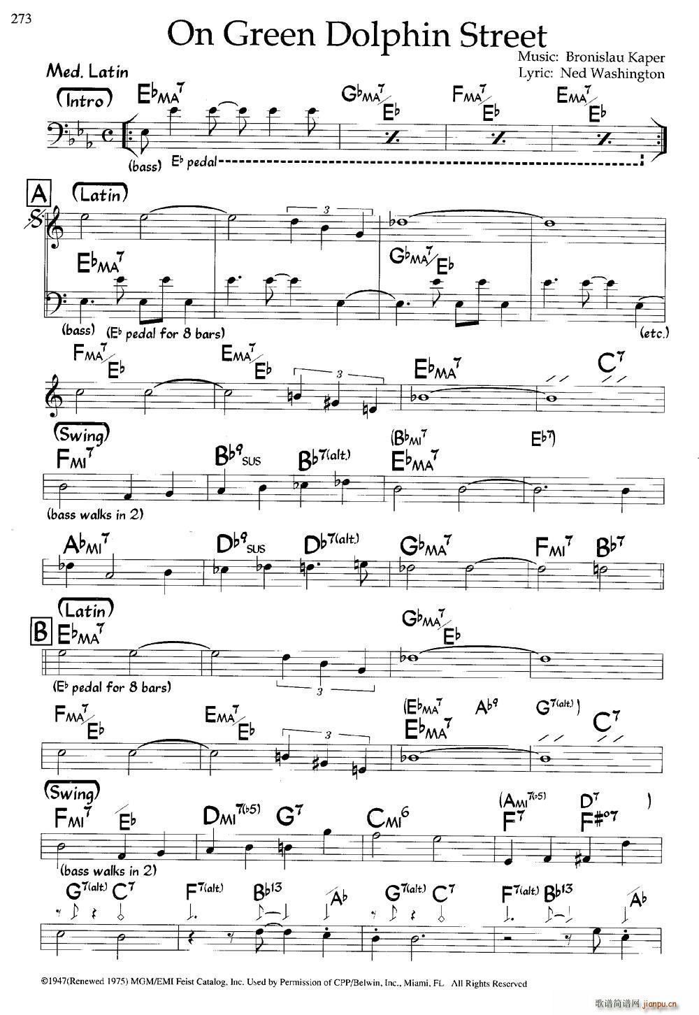 On Green Dolphin Street 爵士钢琴曲(钢琴谱)1