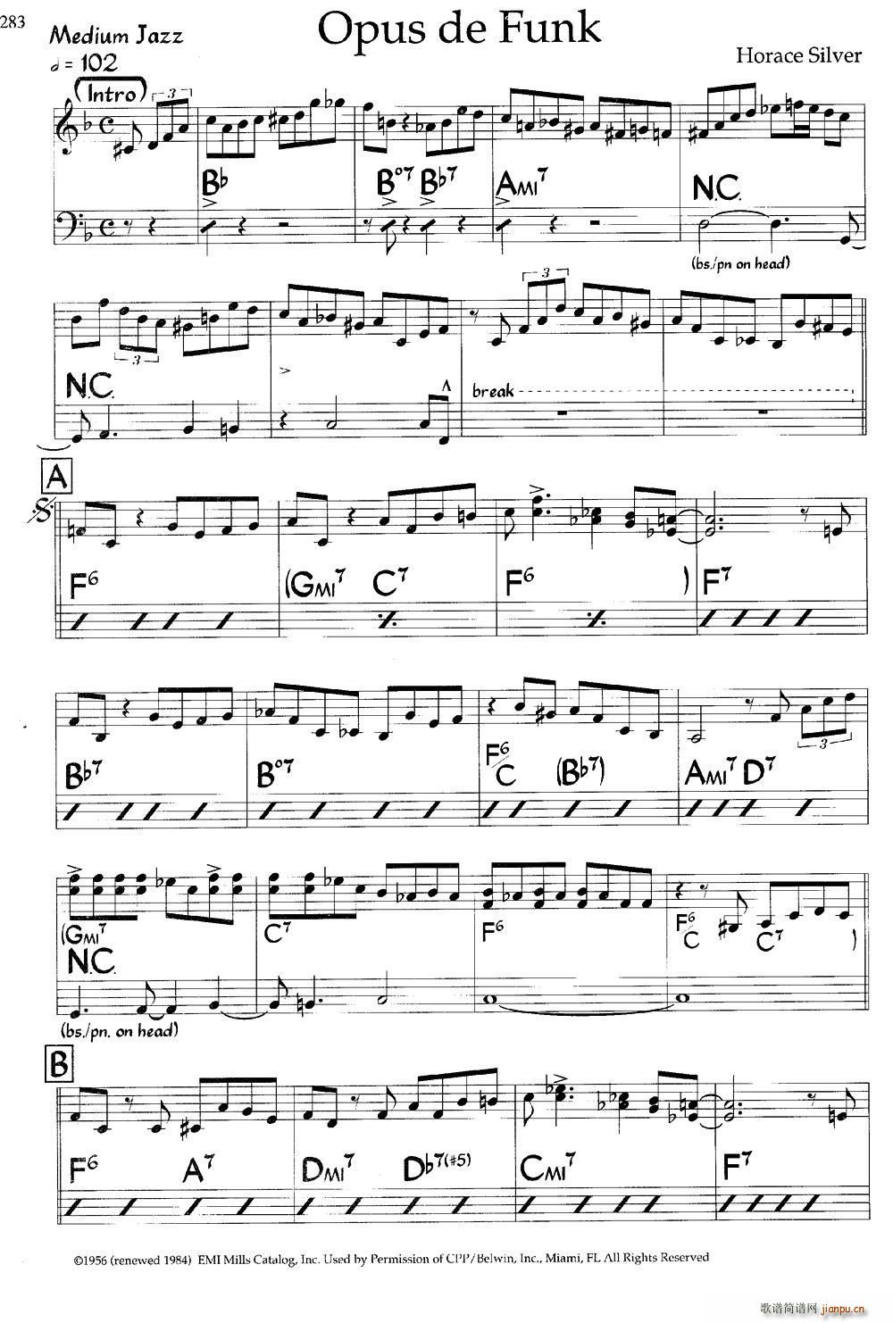 Opus de Funk 爵士钢琴曲(钢琴谱)1