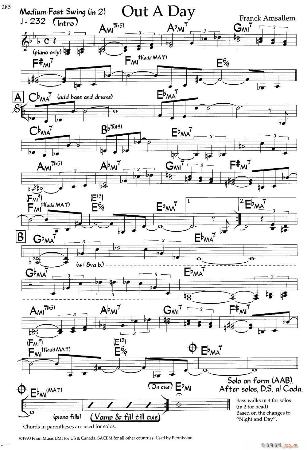 Out A Day 爵士钢琴曲(钢琴谱)1