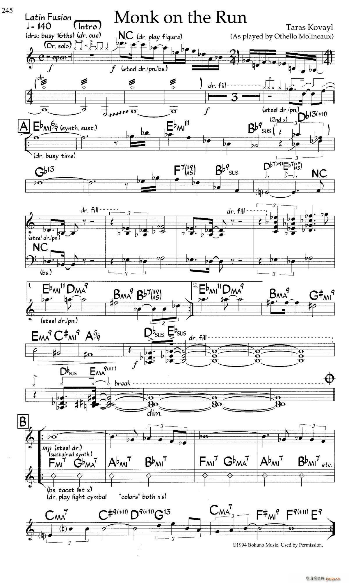 Monk on the Run 爵士钢琴曲(钢琴谱)1