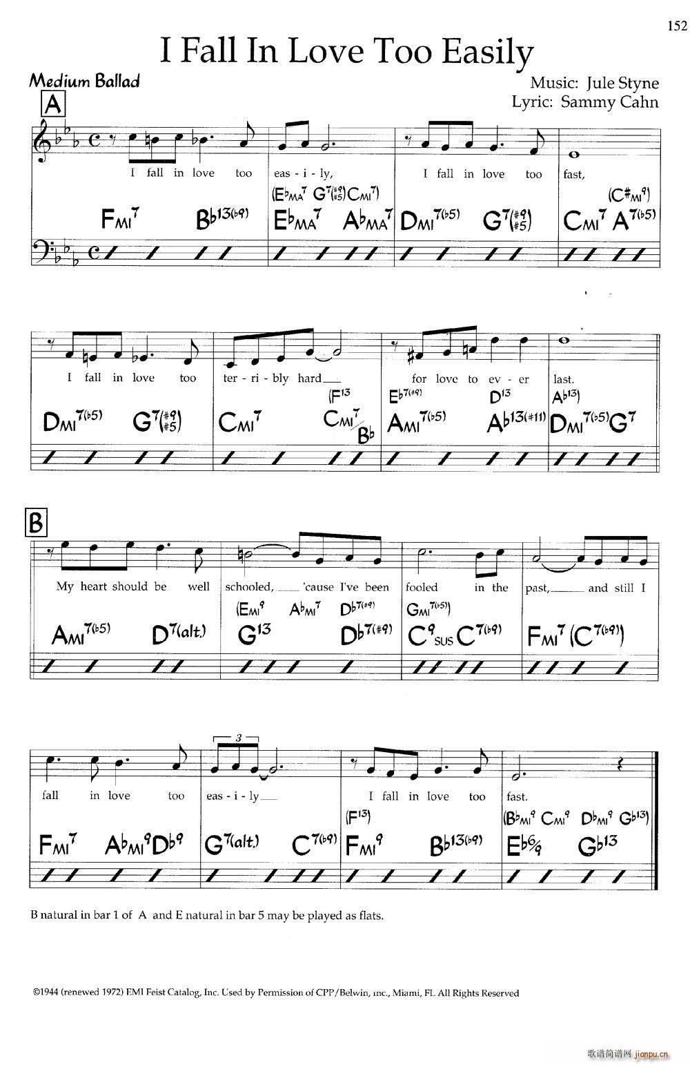 I Fall In Love Too Easily 爵士钢琴弹唱谱(钢琴谱)1
