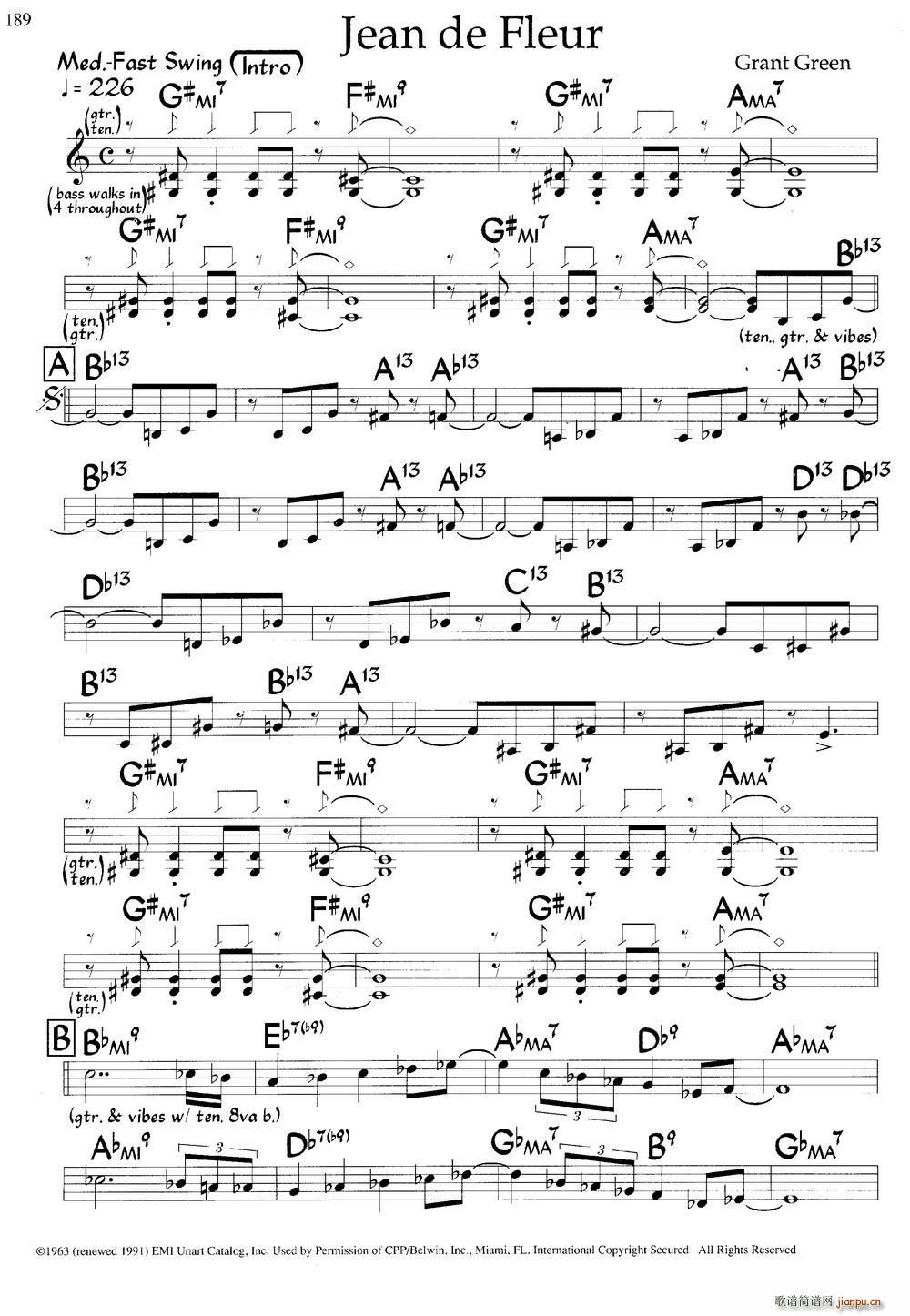 Jean de Fleur 爵士钢琴曲(钢琴谱)1