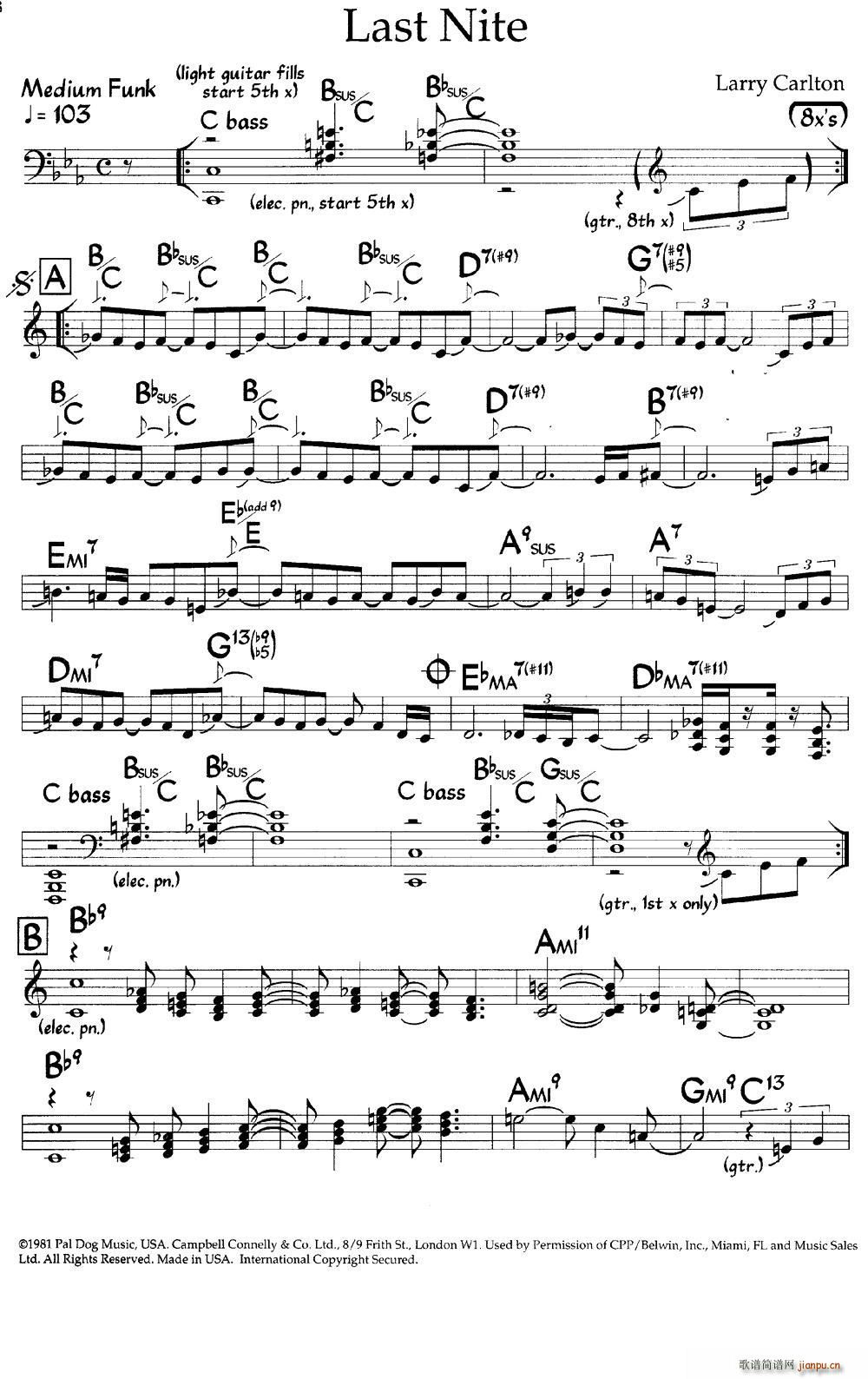 Last Nite 爵士钢琴曲(钢琴谱)1