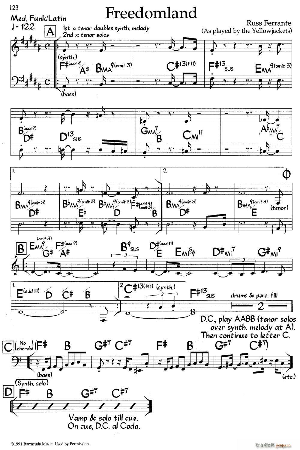 Freedomland 爵士钢琴曲(钢琴谱)1