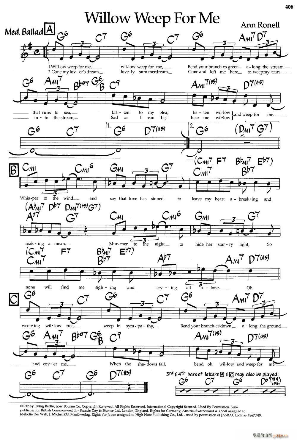 Willow Weep For Me 爵士钢琴曲(钢琴谱)1