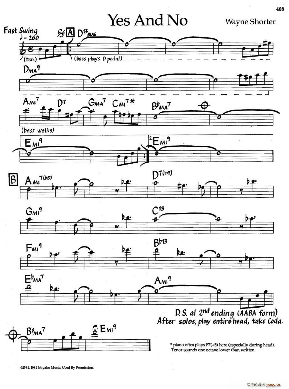 Yes And No 爵士钢琴曲(钢琴谱)1