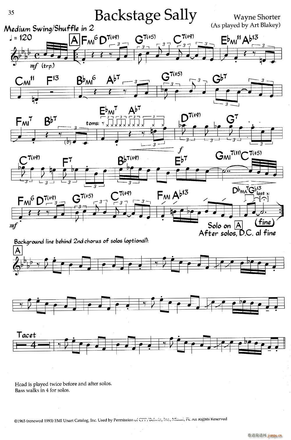 Backstage Sally 爵士钢琴曲(钢琴谱)1