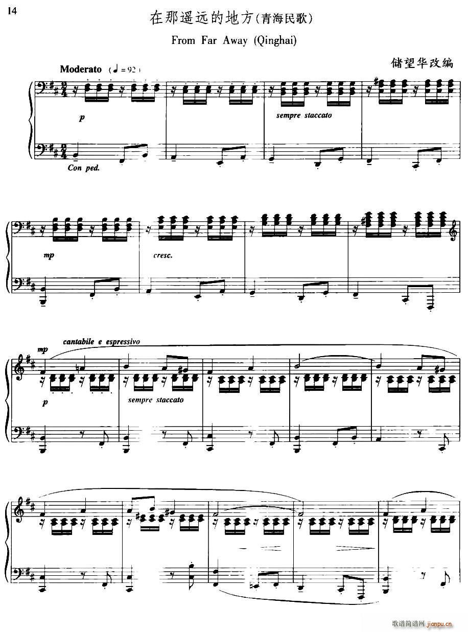 在那遥远的地方 储望华改编版(钢琴谱)1