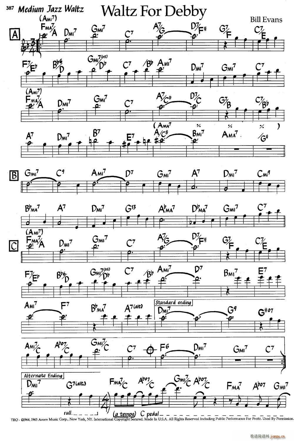 Waltz For Debby 爵士钢琴曲(钢琴谱)1