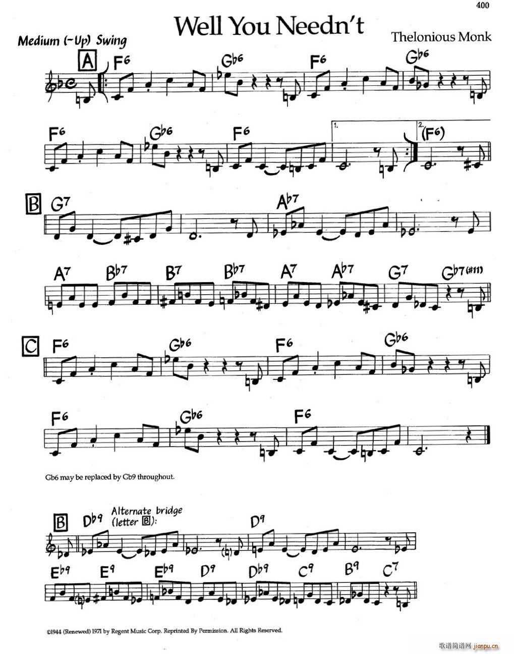 Well You Needn t 爵士钢琴曲(钢琴谱)1