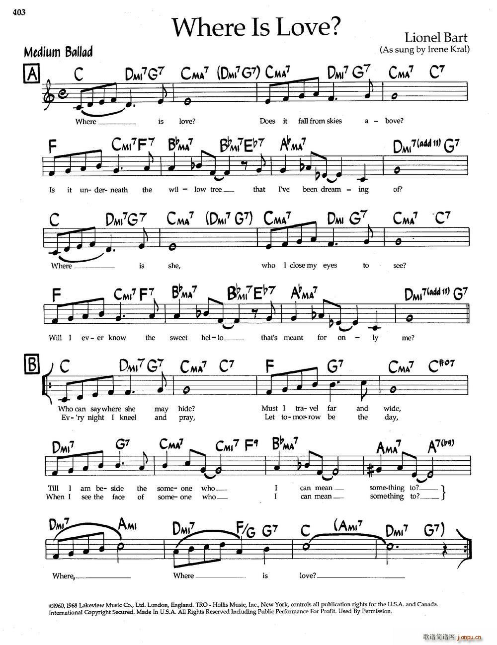 Where Is Love 爵士钢琴曲(钢琴谱)1