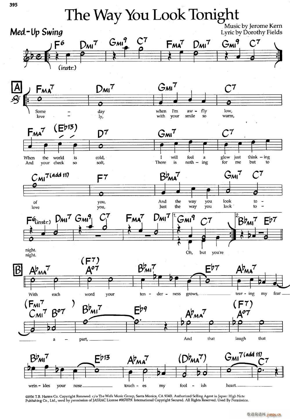 The Way You Look Tonight 爵士钢琴曲(钢琴谱)1