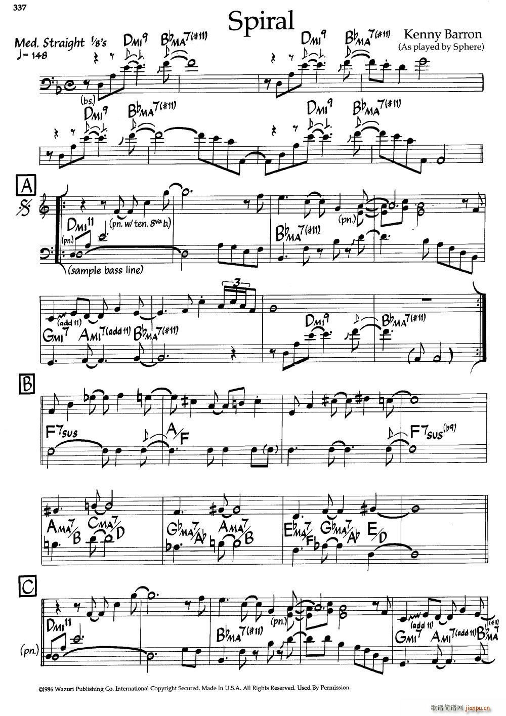 Spiral 爵士钢琴曲(钢琴谱)1