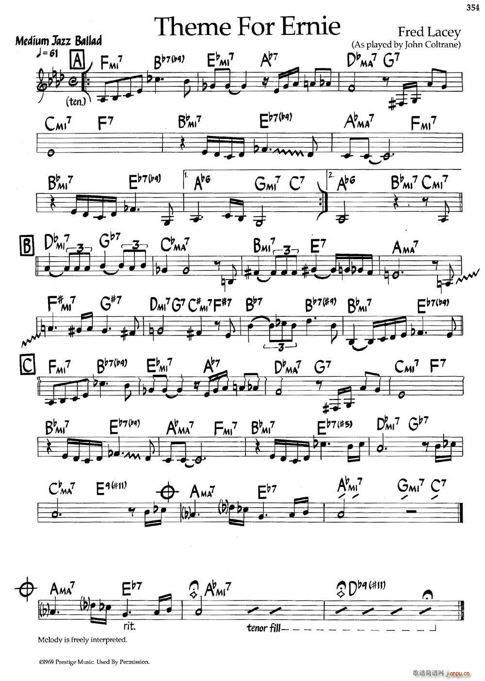 Theme For Ernie 爵士钢琴曲(钢琴谱)1