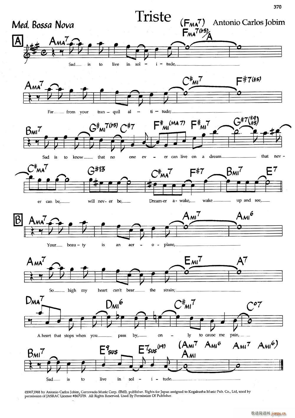 Triste 爵士钢琴曲(钢琴谱)1