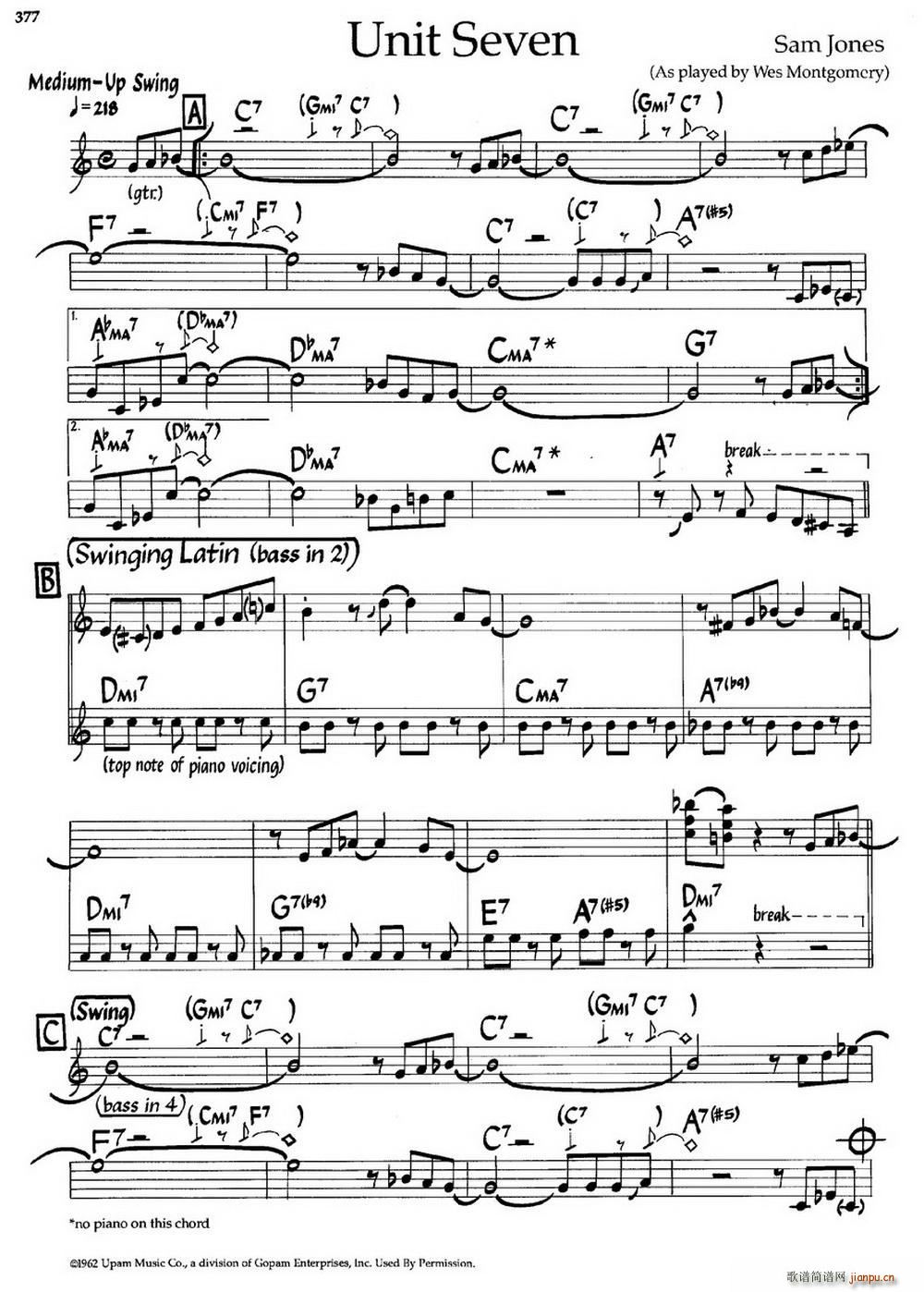 Unit Seven 爵士钢琴曲(钢琴谱)1
