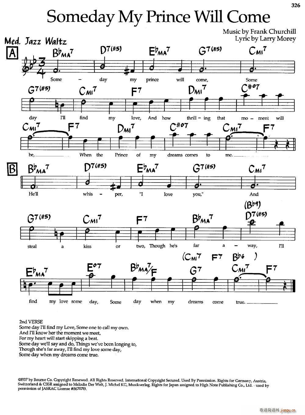 Someday My Prince Mill Come 爵士钢琴曲(钢琴谱)1