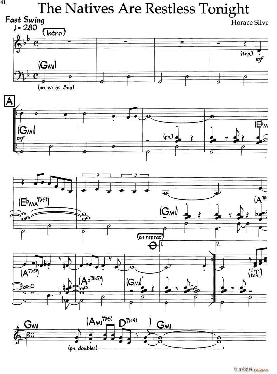 The Natives Are Restless Tonight 爵士钢琴曲(钢琴谱)1