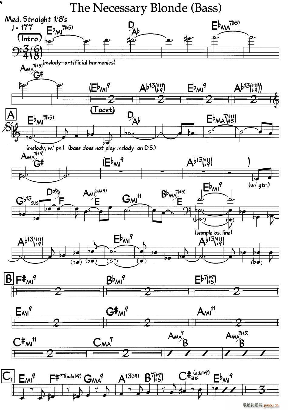 The Necessary Blonde Bass 爵士钢琴曲(钢琴谱)1