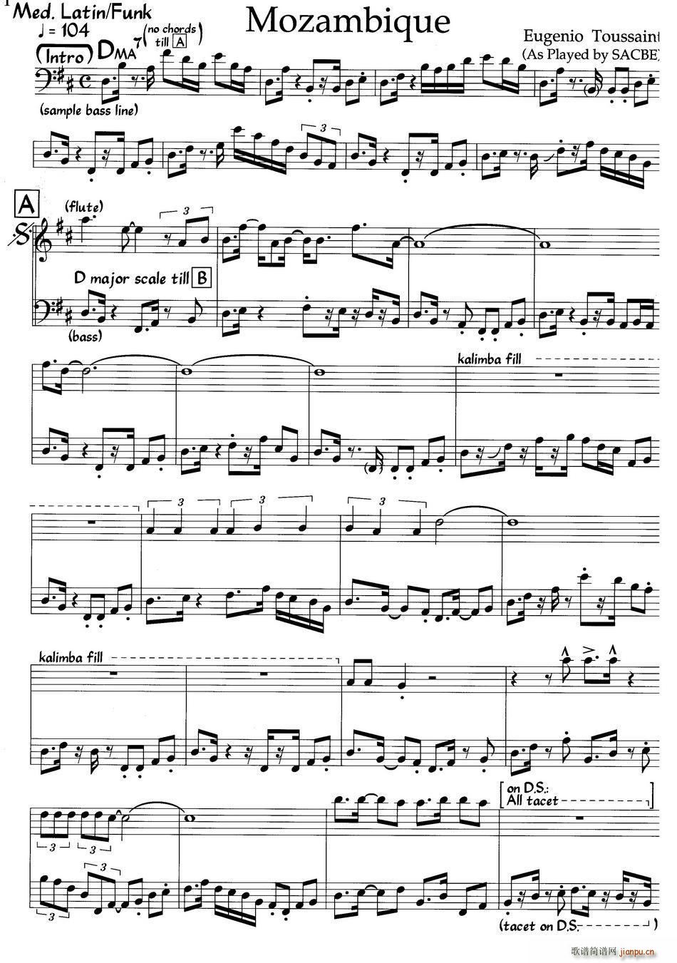 Mozambbique 莫桑比克 爵士钢琴曲(钢琴谱)1