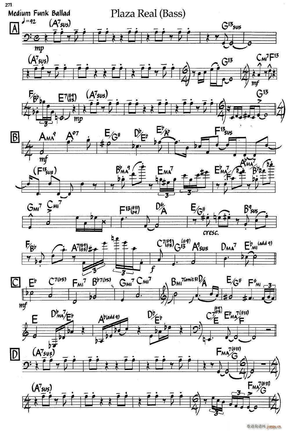 Plaza Real Bass 爵士钢琴曲(钢琴谱)1