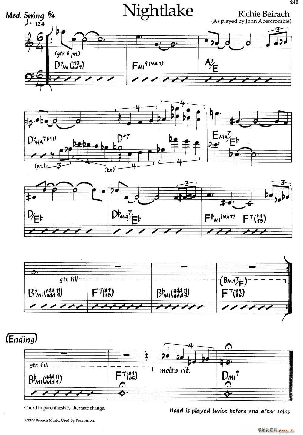 Nightlake 爵士钢琴曲(钢琴谱)1