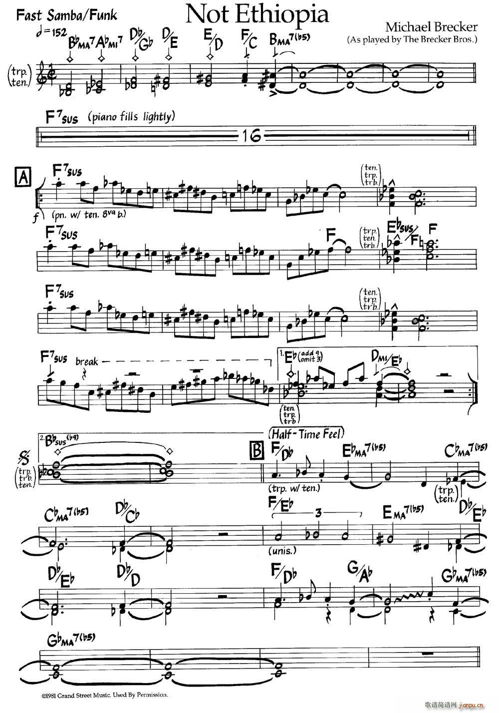 Not Ethiopia 爵士钢琴曲(钢琴谱)1