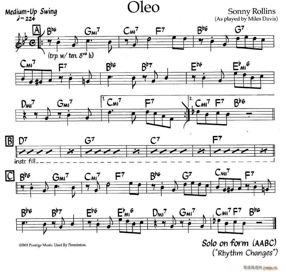 Oleo 爵士钢琴曲(钢琴谱)1