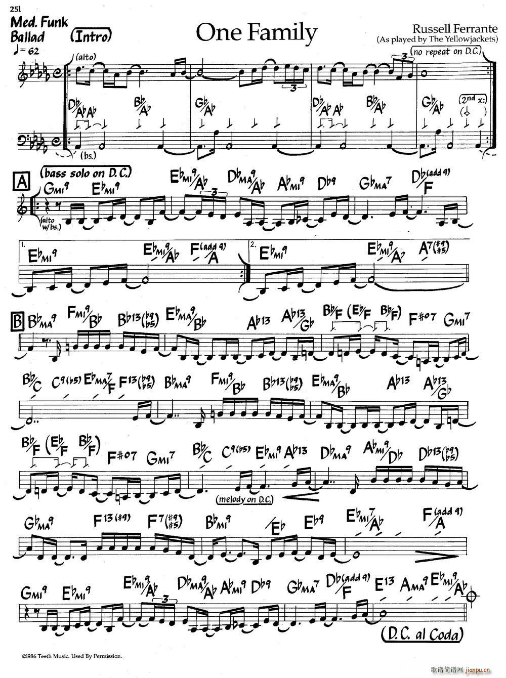 One Family 爵士钢琴曲(钢琴谱)1