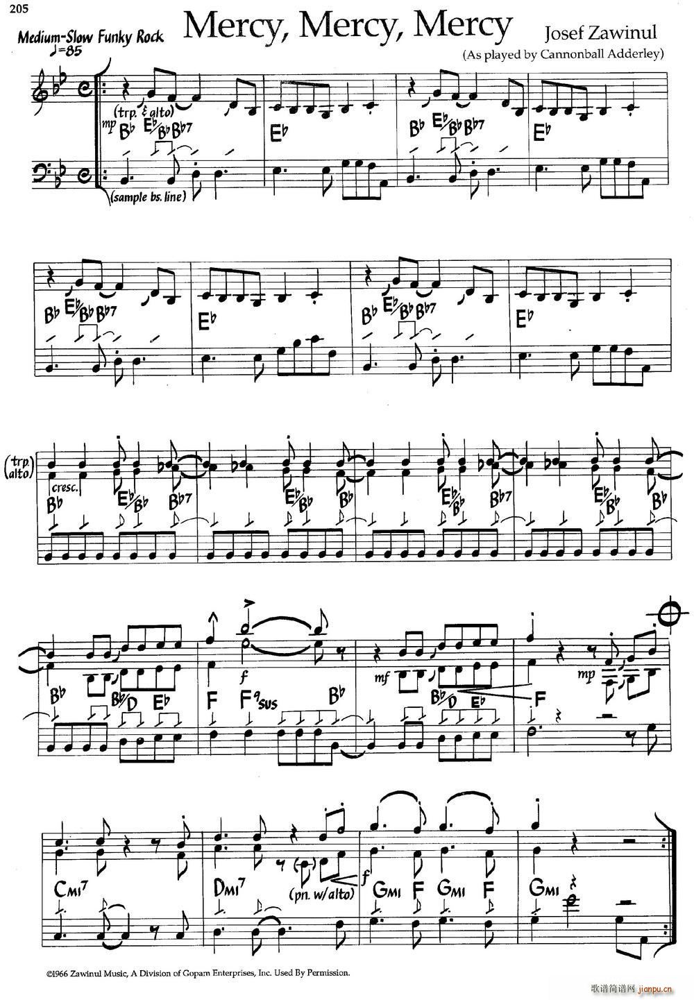 Mercy Mercy Mercy 爵士钢琴曲(钢琴谱)1
