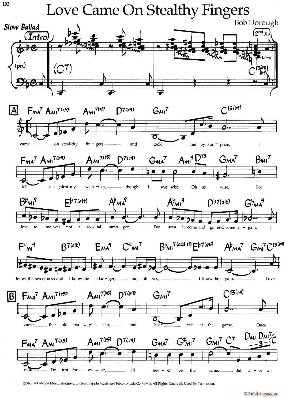 Love Came On Stealthy Fingers 爵士钢琴曲(钢琴谱)1