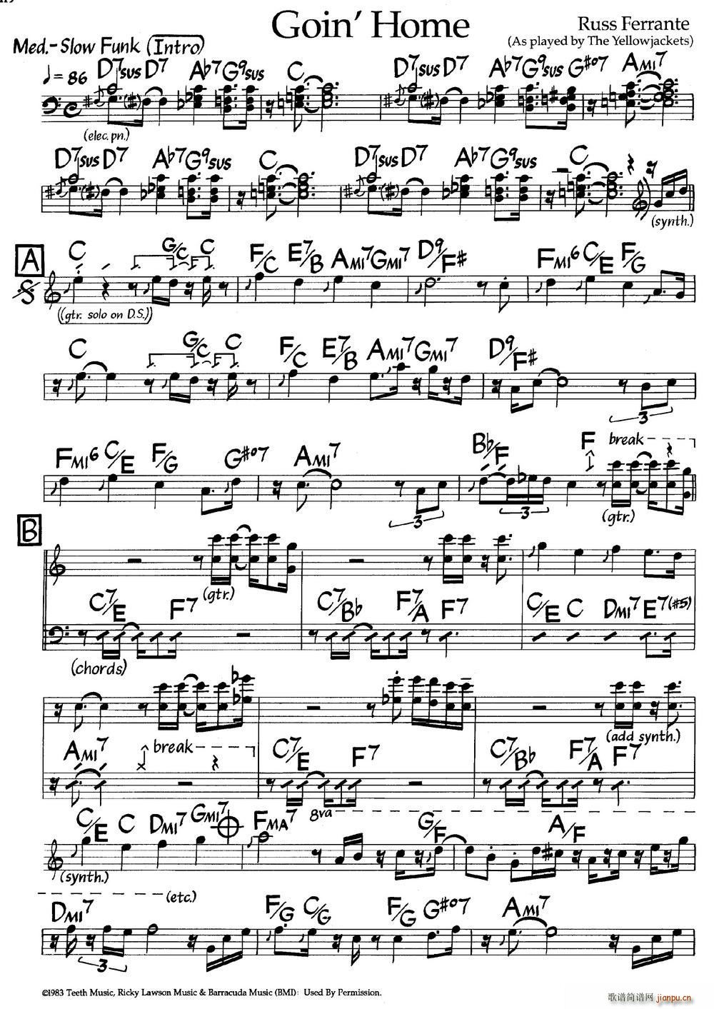 Goin Home 爵士钢琴曲(钢琴谱)1