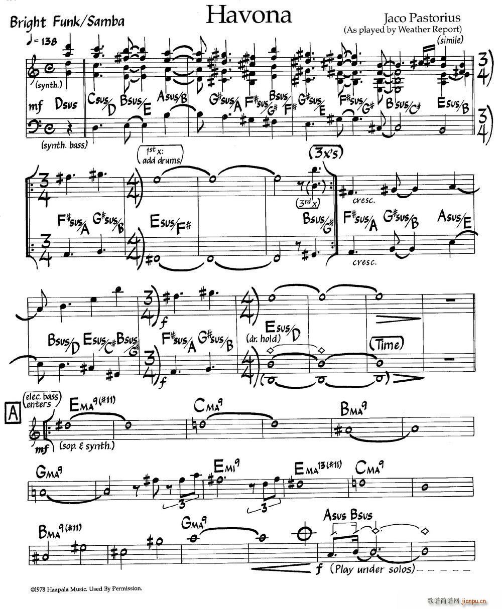 Havona 爵士钢琴曲(钢琴谱)1
