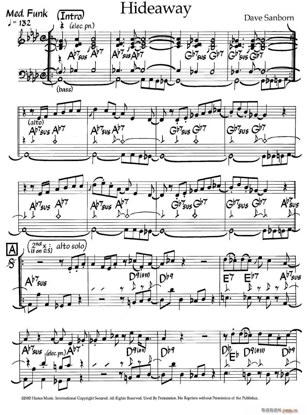 Hideaway 爵士钢琴曲(钢琴谱)1