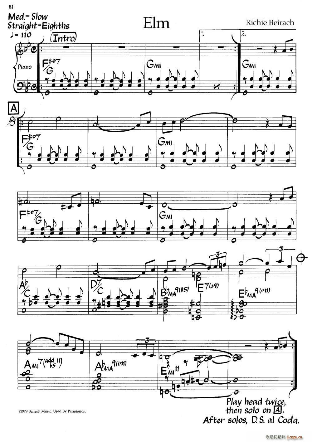 Elm 榆树 爵士钢琴曲(钢琴谱)1