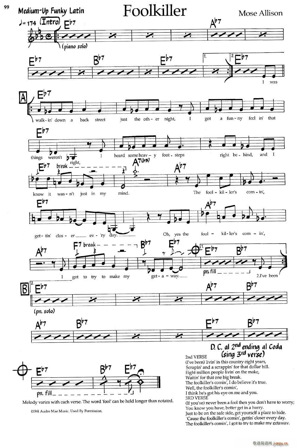 FoolKiller 爵士钢琴曲(钢琴谱)1