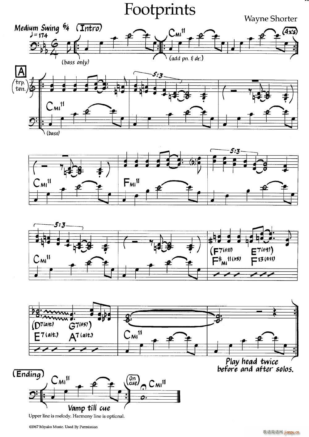 Footprints 脚印 爵士钢琴曲(钢琴谱)1