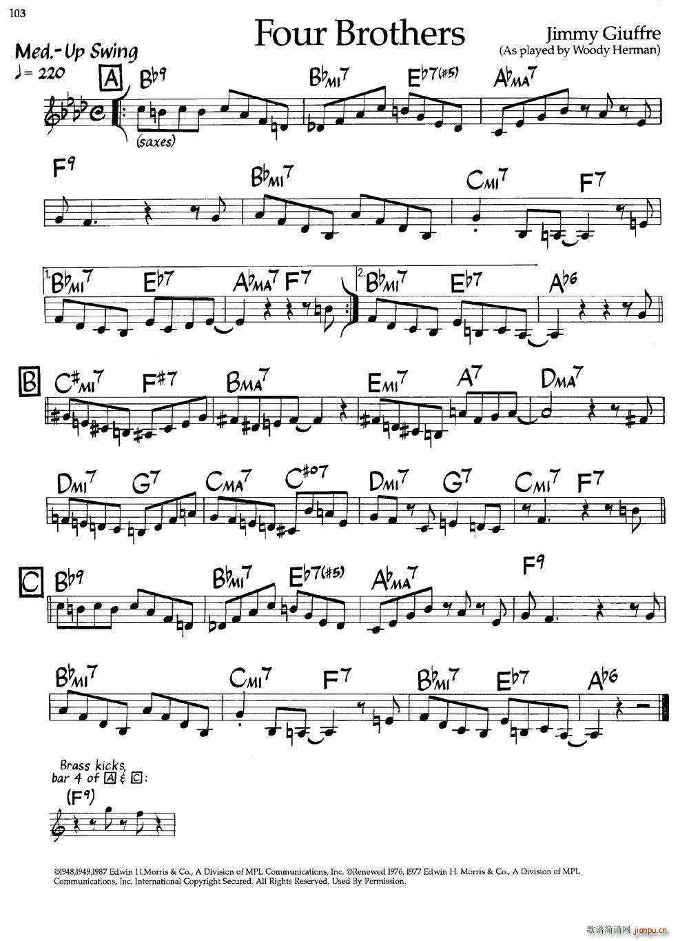 Four Brothers 四兄弟 爵士钢琴曲(钢琴谱)1