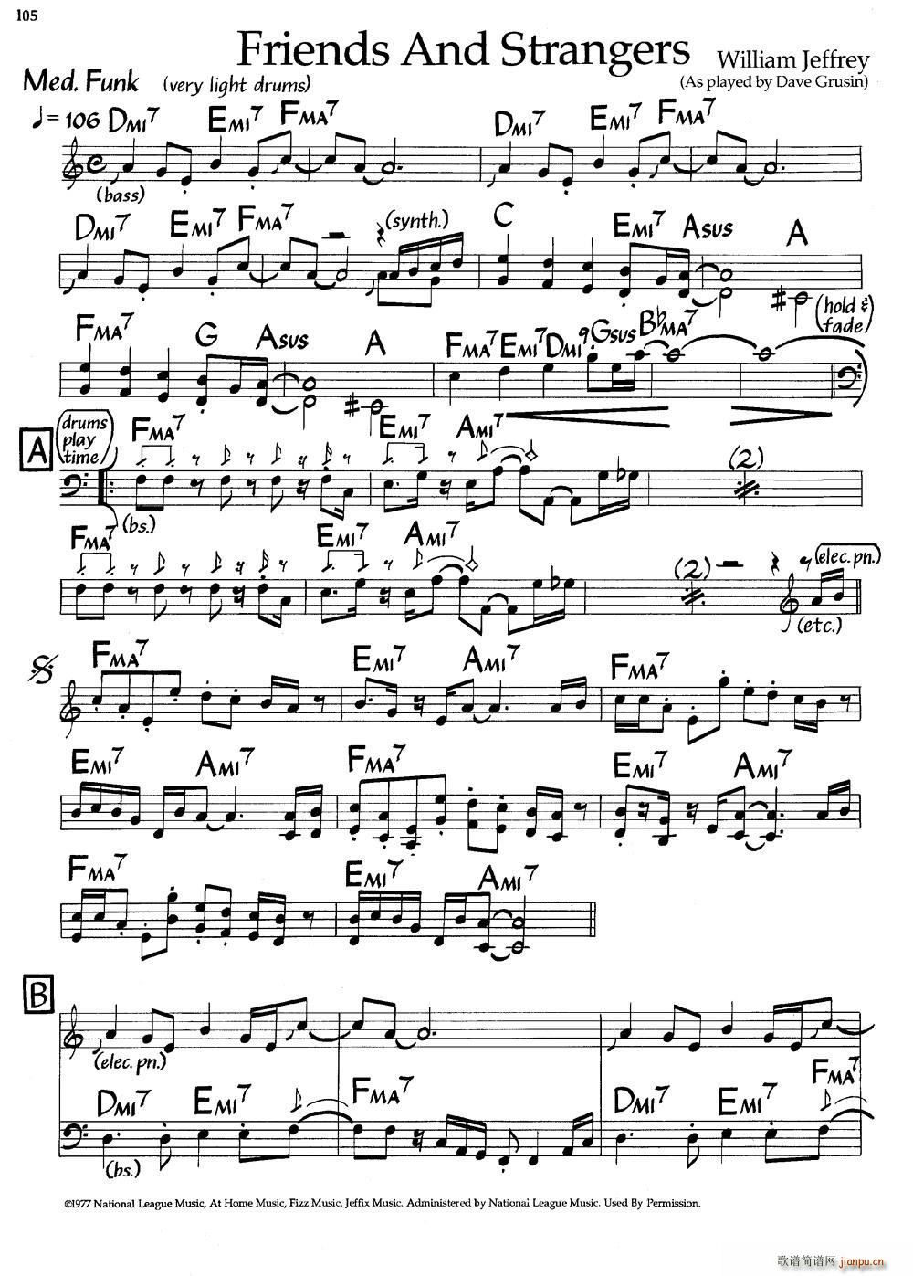 Friends And Strangers 朋友和陌生人 爵士钢琴曲(钢琴谱)1