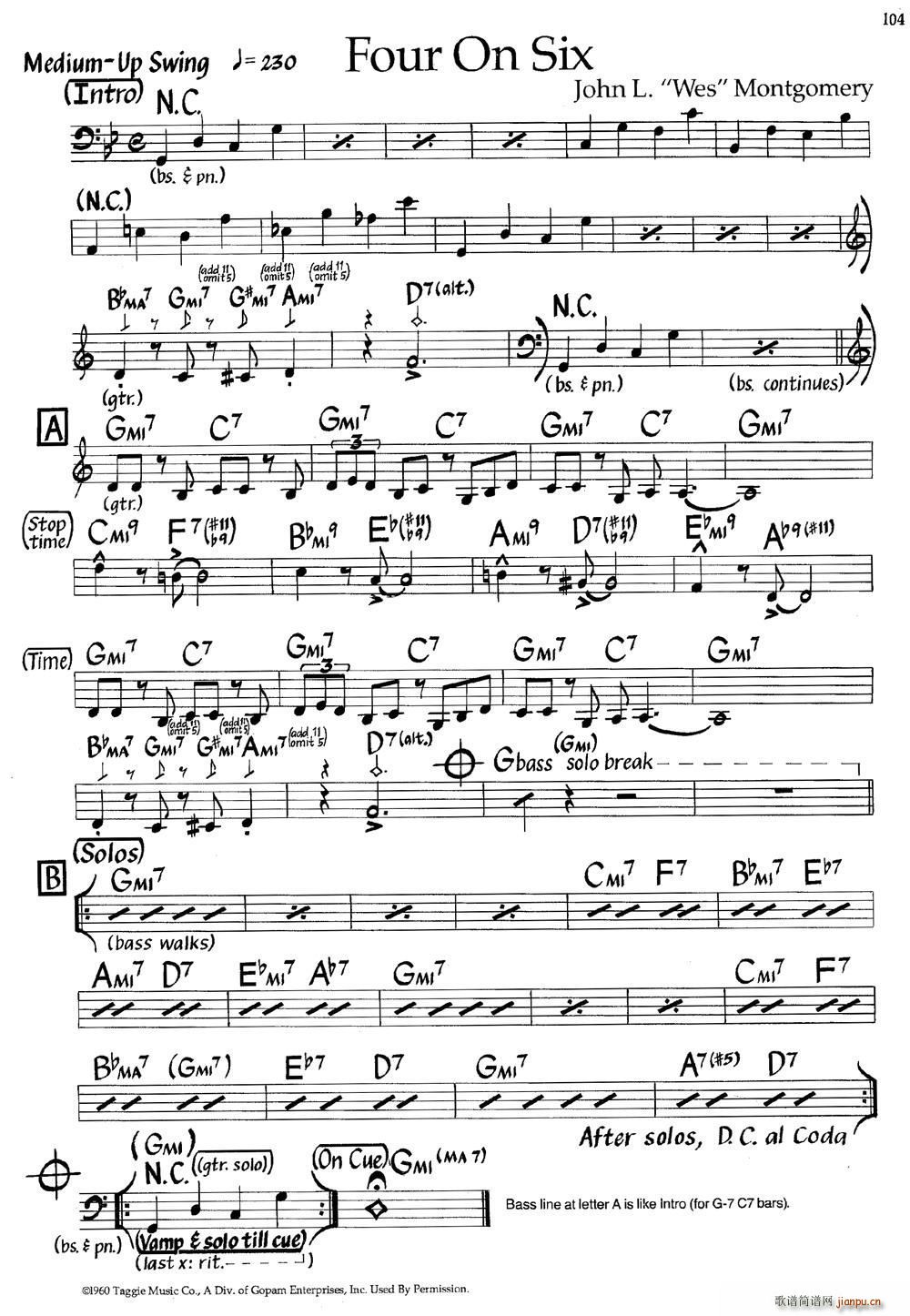 Four On Six 4 6 爵士钢琴曲(钢琴谱)1