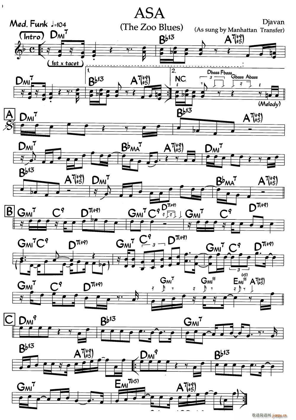 ASA 爵士钢琴曲(钢琴谱)1