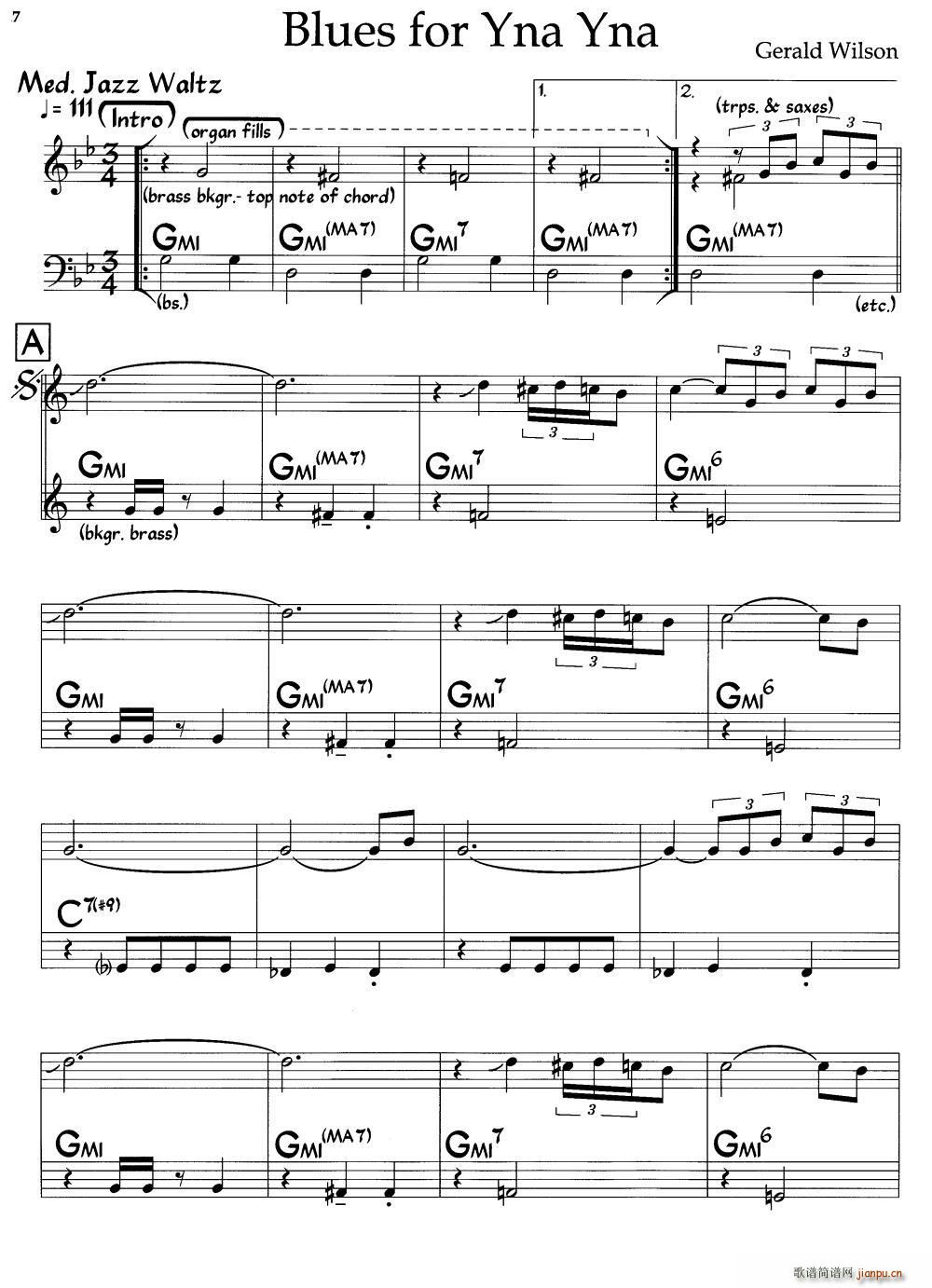 Blues For Yna Yna 爵士钢琴曲(钢琴谱)1