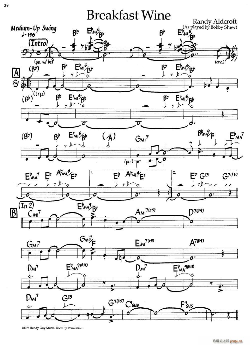 Breakfast Wine 爵士钢琴曲(钢琴谱)1