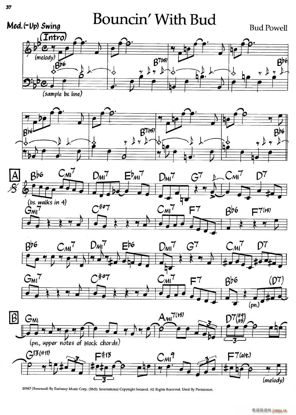 Bouncin With Bud 爵士钢琴曲(钢琴谱)1