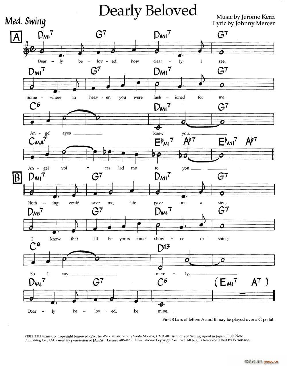 Dearly Beloved 亲爱的 爵士钢琴曲(钢琴谱)1