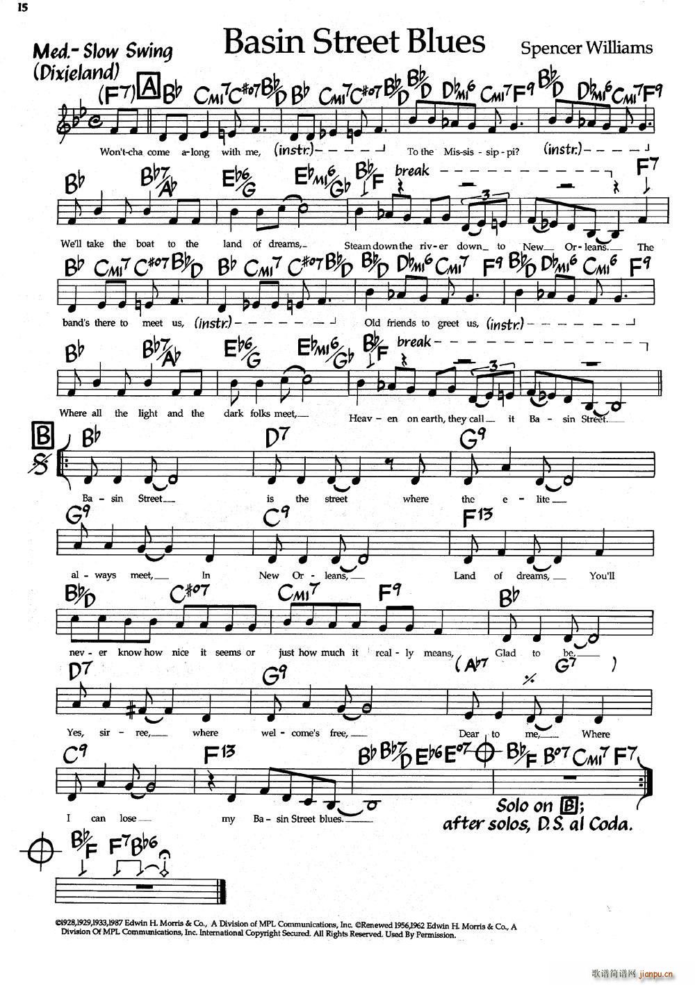 Basin Street Blues 盆地街蓝调 爵士钢琴曲(钢琴谱)1
