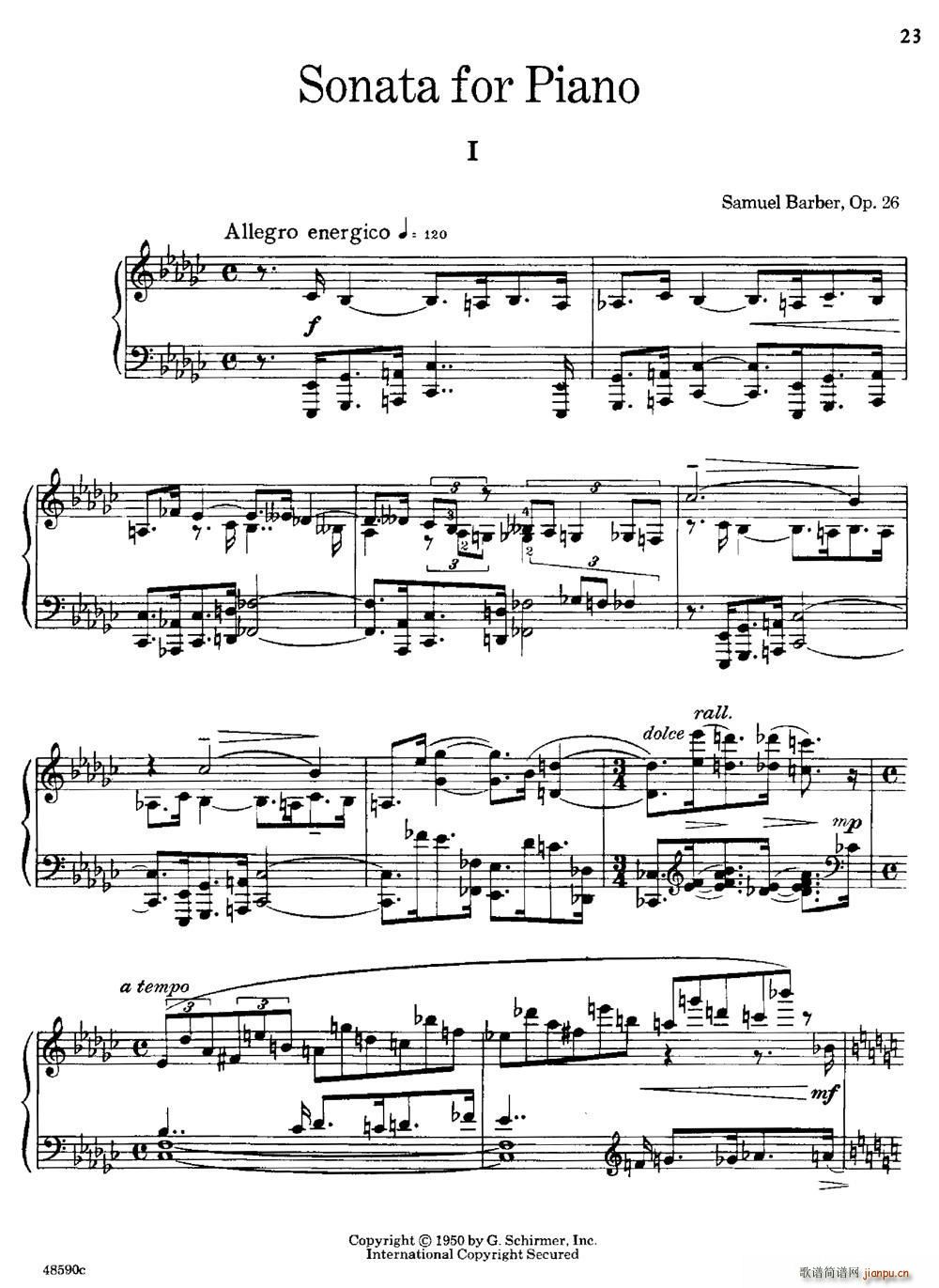 塞缪尔 巴伯 降e小调钢琴奏鸣曲 op 26 v 1(钢琴谱)1